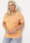 Koszulki i topy damskie - Pomarańczowy T-shirt z Trójkątnym Dekoltem z Elastycznej Bawełny Petunria - miniaturka - grafika 1