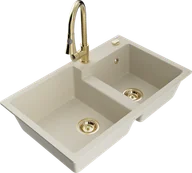 Zlewozmywaki z baterią - Mexen Tomas zlewozmywak granitowy 2-komorowy z baterią kuchenną Elia, beżowy - 6516-69-670101-50 - miniaturka - grafika 1