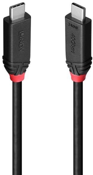 Kabelis Lindy 1m USB4 240W Type-C, 40 Gbps, juodas