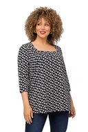 Koszulki i topy damskie - Ulla Popken Damska koszulka z falbankami z wycięciem Carre i nadrukiem w kropki, koszulka A-line, morski, 58/60 - miniaturka - grafika 1