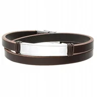 Bransolety męskie - BRĄZOWA BRANSOLETKA MĘSKA SKÓRA GRAWER STAL - miniaturka - grafika 1