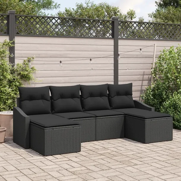 Zestaw Narożny Sofa Ogrodowa z Polirattanu, Czarna, 6 Osób