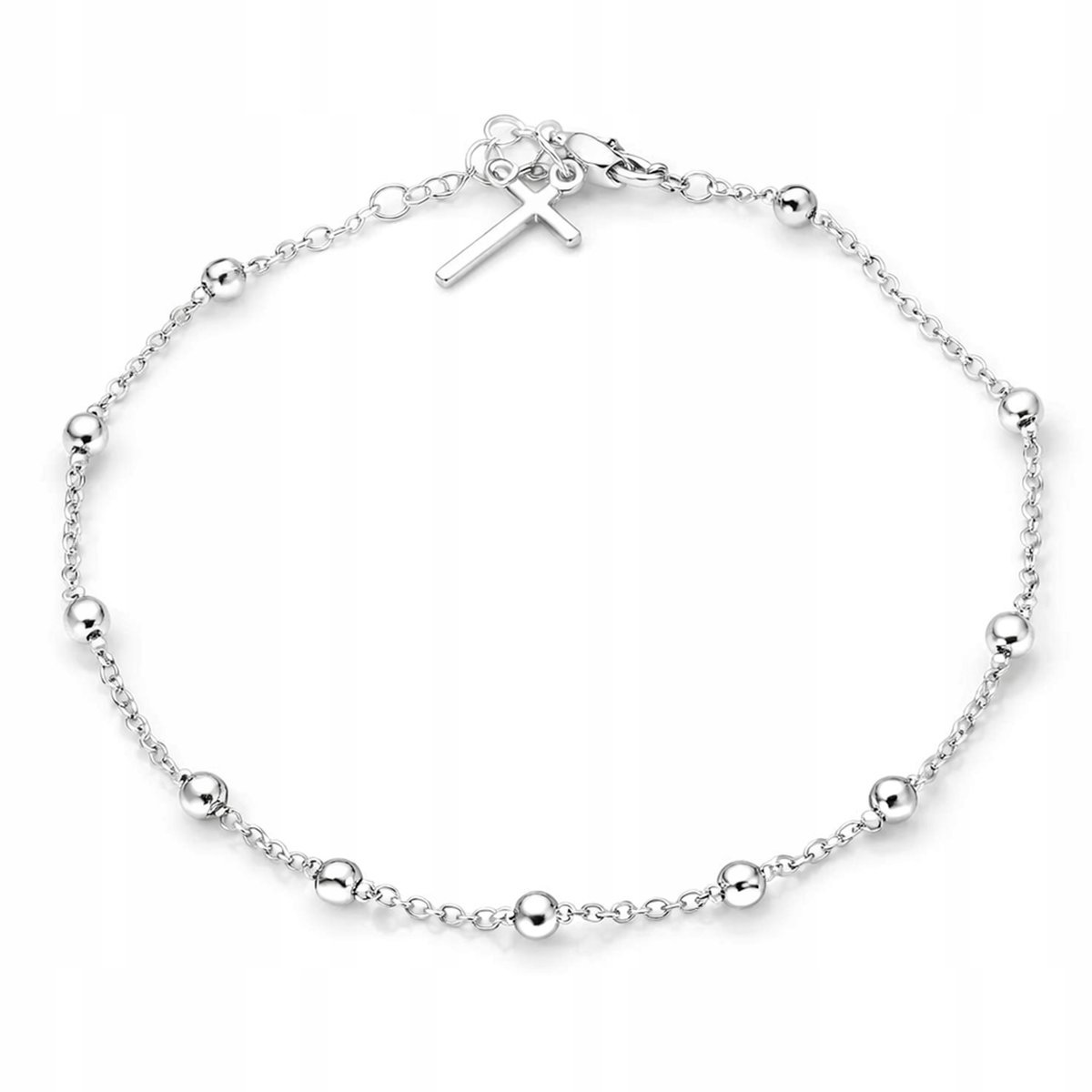 BRANSOLETKA RÓŻANIEC SREBRNA 925 KRZYŻYK RODOWANA 4MM DŁUGOŚĆ 19CM WAGA 3G