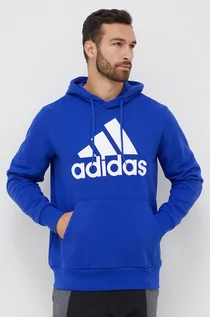 Bluzy męskie - adidas bluza bawełniana męska kolor niebieski z kapturem z nadrukiem - grafika 1