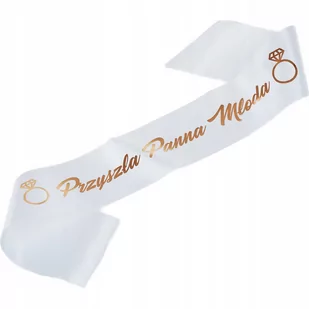 Biała Szarfa Rose Gold Panna Młoda Panieński Ch - Gadżety na imprezę - miniaturka - grafika 1