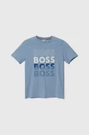 Koszulki dla chłopców - BOSS t-shirt bawełniany dziecięcy kolor niebieski z nadrukiem - Boss - miniaturka - grafika 1