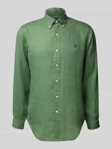 Koszula lniana o kroju regular fit z kołnierzykiem typu button down - Koszule męskie - miniaturka - grafika 1