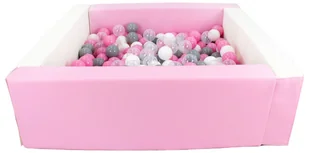 Kwadratowy suchy basen z ekoskóry z 200 piłeczkami (biały, różowy (pastel)/biały, transparentny, pudrowy róż, szary) - Suche baseny - miniaturka - grafika 1