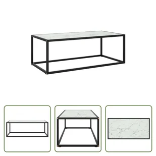The Living Store Stolik kawowy czarny z białym szkłem o marmurowym wyglądzie 100x50x35 cm - Ławy i stoliki kawowe - miniaturka - grafika 1