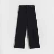 Spodnie i spodenki dla dziewczynek - Reserved - Bawełniane spodnie z guzikami - Czarny - miniaturka - grafika 1