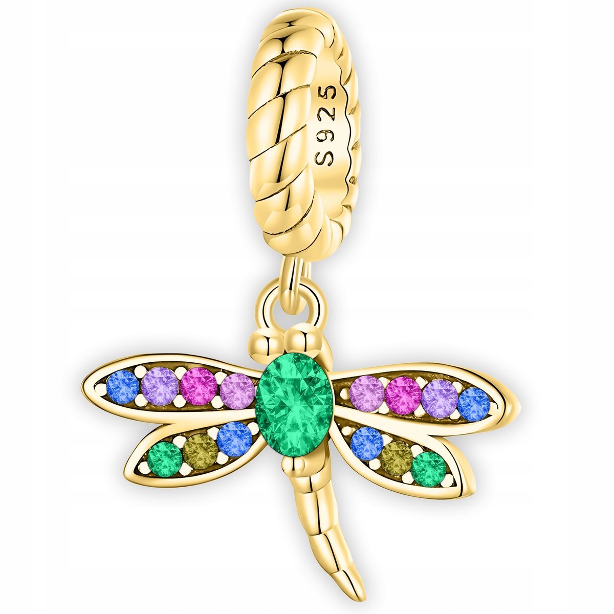 Zawieszka CHARMS ZŁOTY Wiszący Ważka POZŁACANY 585 Kolorowy Owad SREBRO 925
