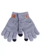 Rękawiczki dla dzieci - Rękawiczki Chłopięce Pięciopalczaste Dwuwarstwowe Szare Z Naszywką Dotykowe 20 Cm - miniaturka - grafika 1