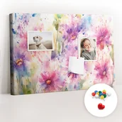 Tablice i flipcharty - Szkolna Tablica korkowa 60x40 cm, Kolorowe Pinezki, wzór Kwiaty malowane - miniaturka - grafika 1