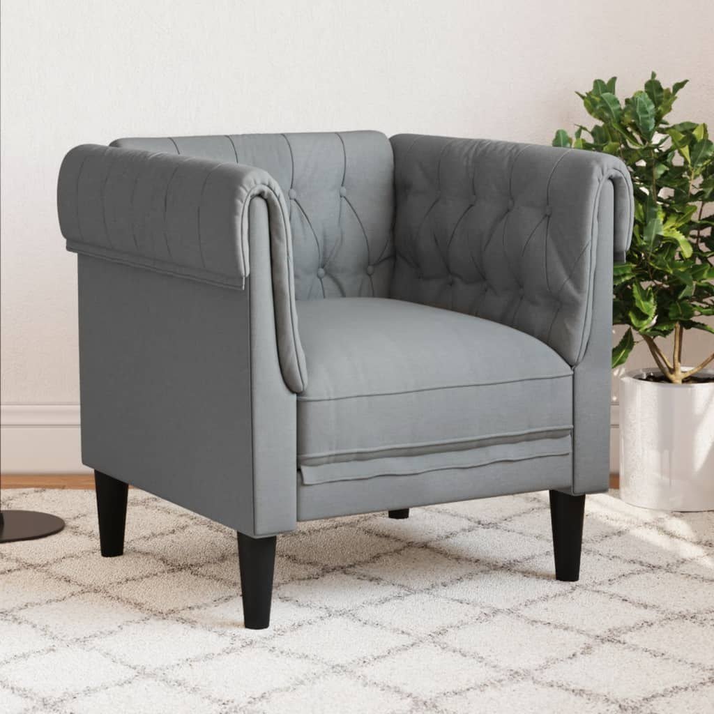 vidaXL Fotel Chesterfield, jasnoszary, obity tkaniną