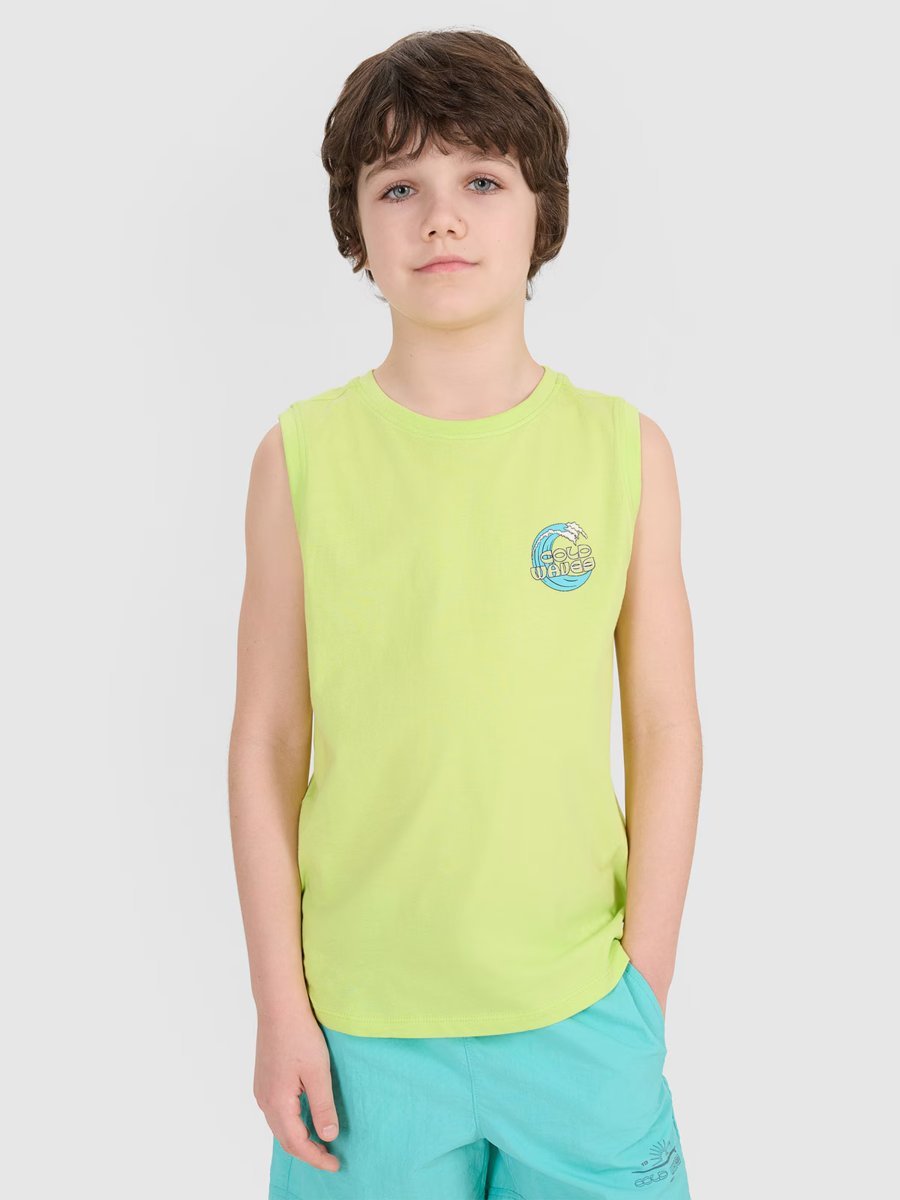 4F Tank top regular z nadrukiem chłopięcy 4FJWSS25TSLEM162-45S Zielony Roz. 140