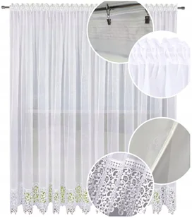 Firana gotowa z gipiurą 300x220 długa firany gładkie na balkon z koronką - Firany - miniaturka - grafika 1