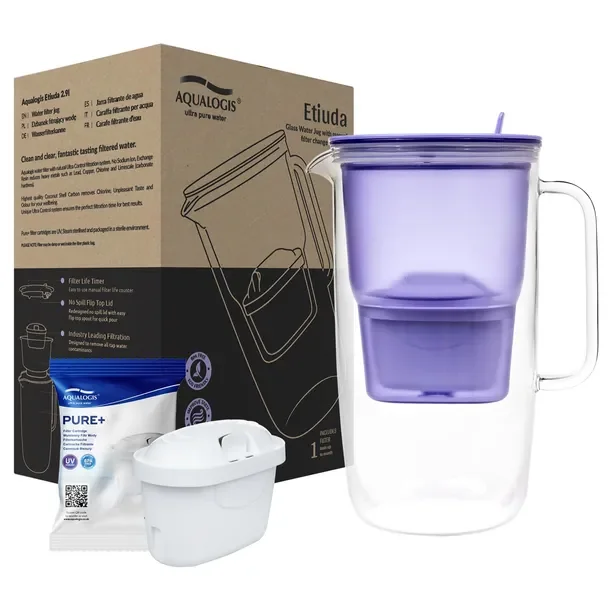Szklany Dzbanek Filtrujący 2.9L Etiuda Lawendowy i Wkład Filtra Pure+