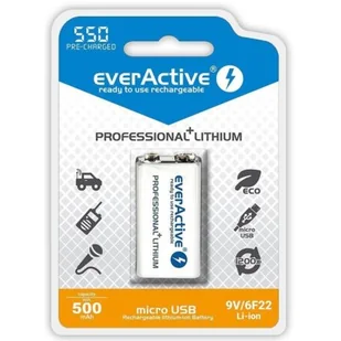 EverActive Akumulatorek 6F22/9V Li-ion 550 mAh 1 sztuka EVHR22-550 - Baterie i akcesoria - miniaturka - grafika 1