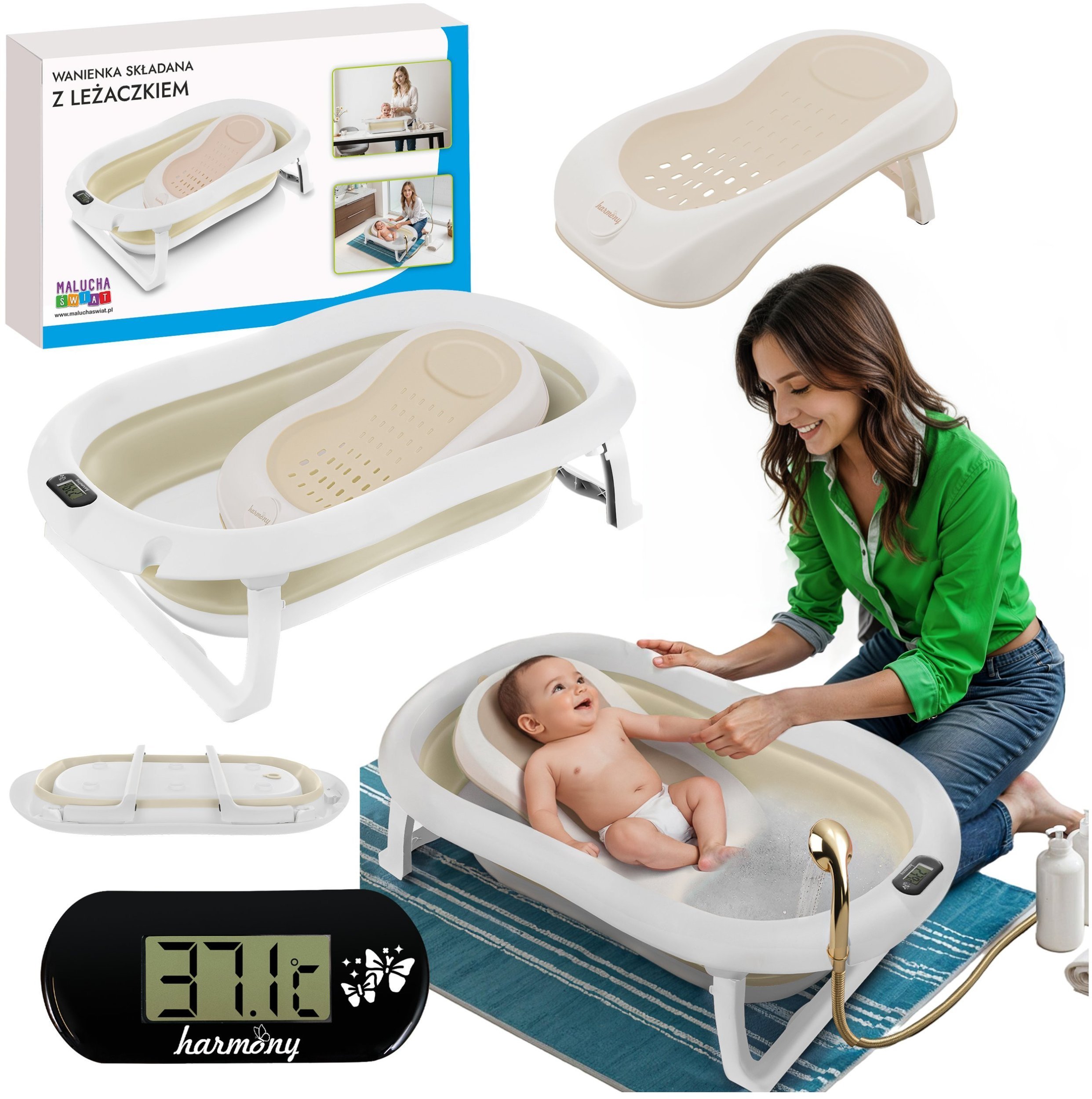 WANIENKA DZIECIĘCA Z TERMOMETREM HARMONY BEŻOWA LEŻACZEK