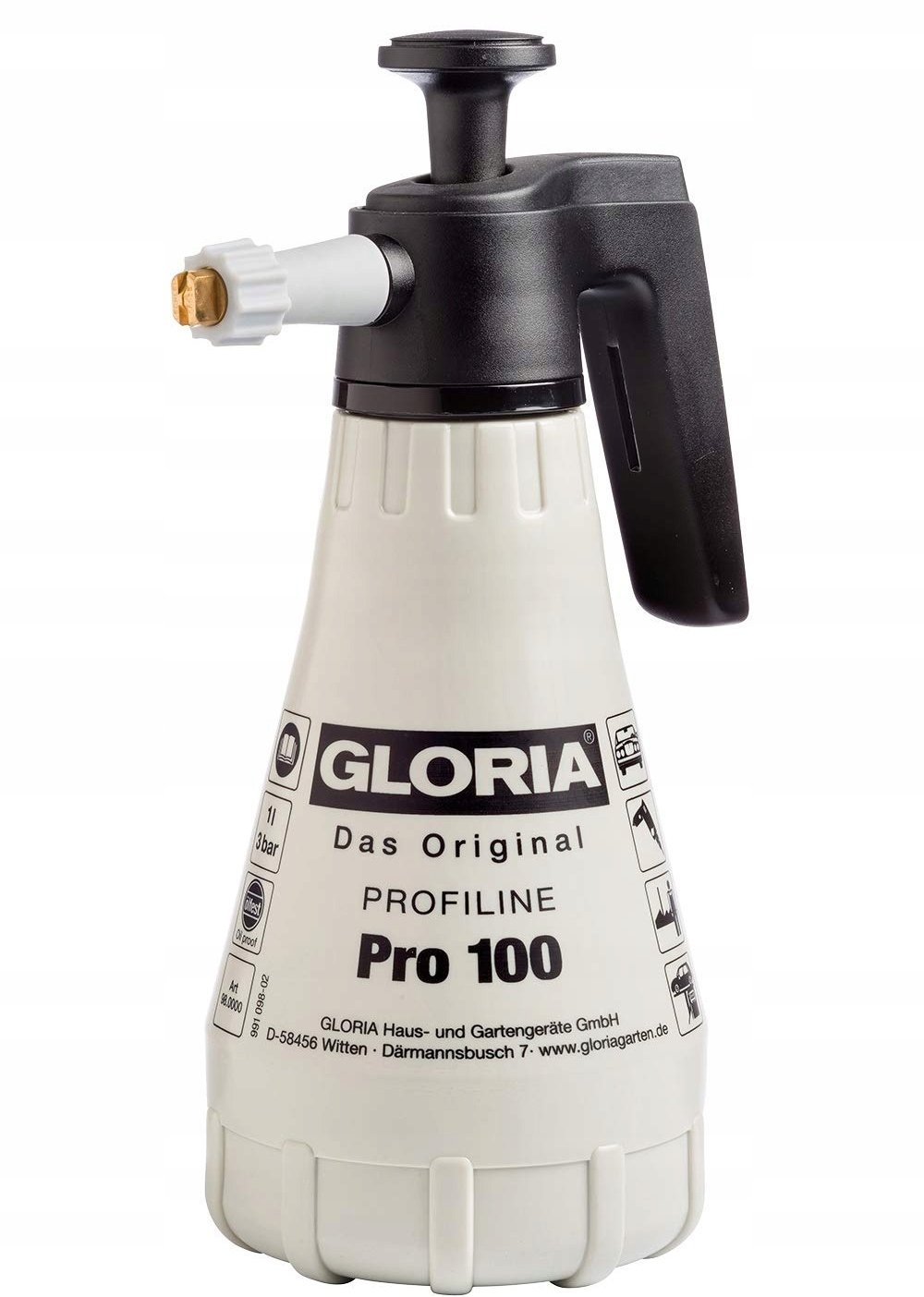 GLORIA Pro 100, Black, White, 1 L, Plastic, 1 pcs, 1.3 L, 3 bar