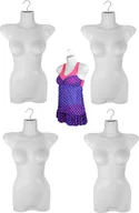 Manekiny wystawowe - zestaw 5 torsów damskich - plastikowy tors damski 70 cm - górna część ciała z tworzywa sztucznego w kolorze białym - popiersie manekina - półpowłoka damska - kształt biustu - manekin z hakiem - 5 sztuk dekoracyjnych torsów - miniaturka - grafika 1