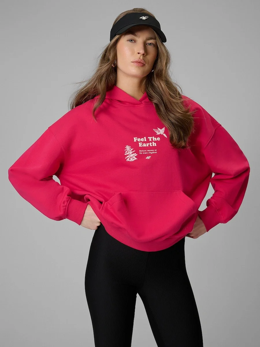 Bluza dresowa loose z kapturem damska 4F 4FRSS26TSWSF2836-53S Różowy S