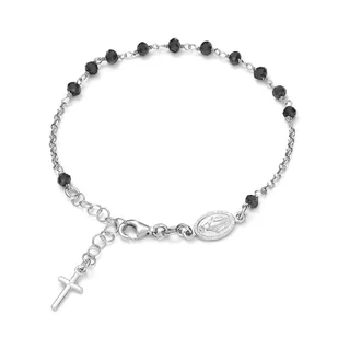 Srebrna bransoletka różaniec z medalikiem i krzyżykiem z cyrkoniami - Bransoletki - miniaturka - grafika 1