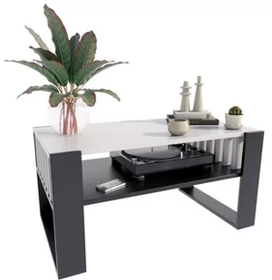 Ława stolik kawowy IGA biały czarny z lamelami loft retro rustykalny - Ławy i stoliki kawowe - miniaturka - grafika 1