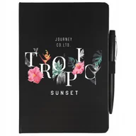 Zeszyty szkolne - NOTES CZARNY A5 W LINIE DŁUGOPIS TROPIKALNE Wzory - miniaturka - grafika 1