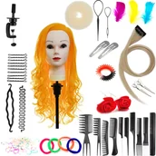 Główki treningowe - Zestaw główka treningowa Neoni 70 Blond, włos syntetyczny + 80 akcesoriów + uchwyt, fryzjerska do czesania, głowa do ćwiczeń - miniaturka - grafika 1