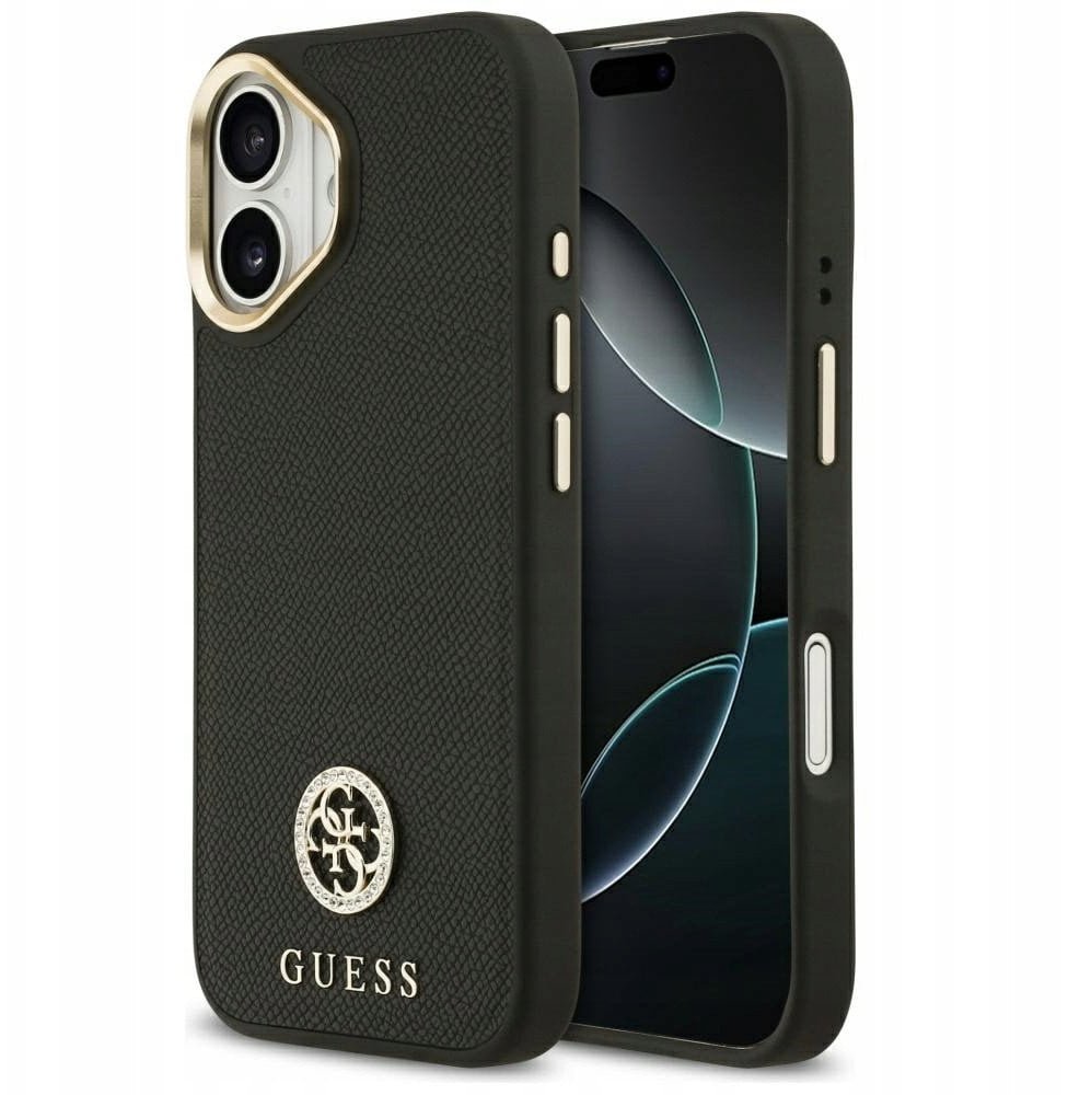 Etui Guess Grained Strass Logo MagSafe do iPhone 17 czarny