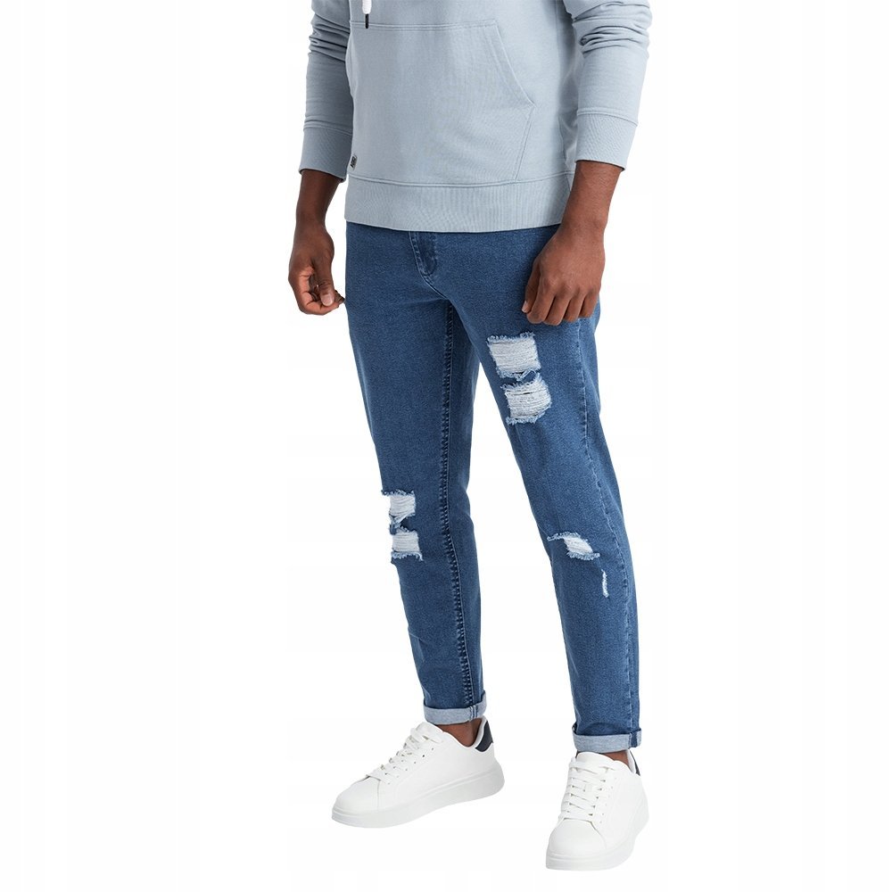 Spodnie męskie jeansowe TAPER FIT niebieskie V2 OM-PADP-0163 M