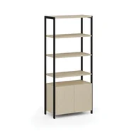 Inne meble biurowe - Ścianka półkowa HOME OFFICE z szafką z drzwiczkami, czarna/brzoza - miniaturka - grafika 1