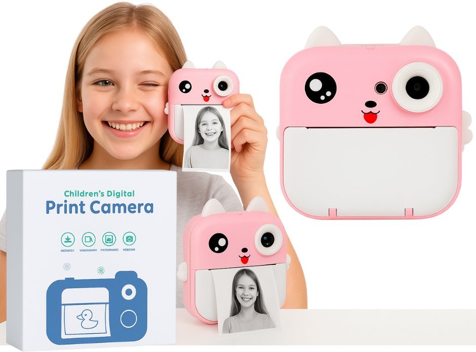 4CV Mobile Aparat cyfrowy dla dziecka Q5 drukuś natychmiastowy selfie zdjęcia różowy
