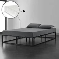 Łóżka - Łóżko metalowe z materacem 160x200cm czarne na stalowej ramie z listwami rama łóżka projekt łóżko podwójne łóżko gościnne sypialnia [en.casa] - miniaturka - grafika 1