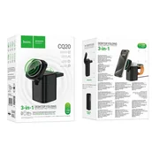 Ładowarki do telefonów - Hoco CQ20 Ładowarka Indukcyjna 3w1 15W Smartfon Apple Watch Słuchawki Czarna - miniaturka - grafika 1