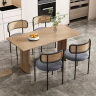 Krzesła - Zestaw 4 krzeseł z szarego rattanu, nowoczesny design do jadalni i salonu. Solidna metalowa rama z 4 nogami. - miniaturka - grafika 1