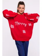 Swetry damskie - MXS10 Świąteczny sweter oversize - czerwony (kolor czerwony, rozmiar uni) - miniaturka - grafika 1