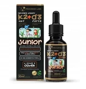 Progress Labs Progress Labs Witamina K2 MK-7 + D3 Forte Junior w kroplach 30 ml 3674561 - Witaminy i minerały - miniaturka - grafika 1