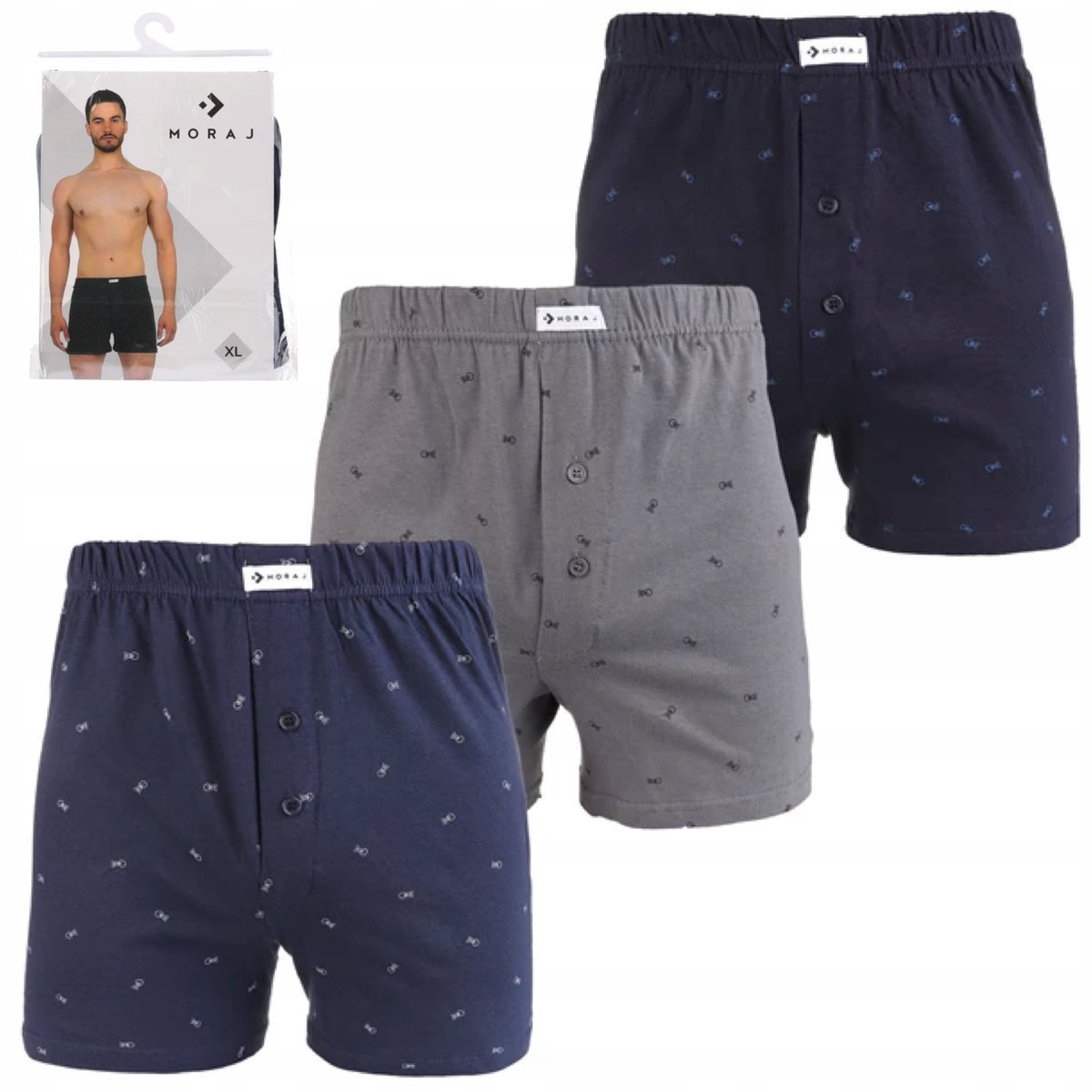 3X Bokserki Męskie Bawełniane 100% Luźne Szorty Wygodne Kolorowe Moraj 4Xl