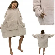 Bluzy damskie - kontrast Ciepła gruba bluza z kapturem kocobluza oversize jasnobeżowa - miniaturka - grafika 1