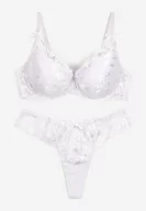 Komplety bielizny - Biały Komplet Bielizny z Koronką i Kokardkami Biustonosz i Stringi Nasorinne - miniaturka - grafika 1