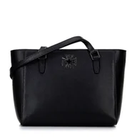 Torebki damskie - Damska torba na ramię ze skóry czarna z grafitowym logo - miniaturka - grafika 1