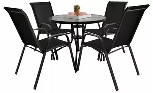 Zestaw ogrodowy kawowy na taras MAJARKA dla 4 osób stół fi90 i krzesła czarny - Meble ogrodowe - miniaturka - grafika 1