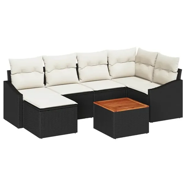 Zestaw Lounge do Ogrodu z Polirattanu, Czarny/Biały, 55x55x37 cm