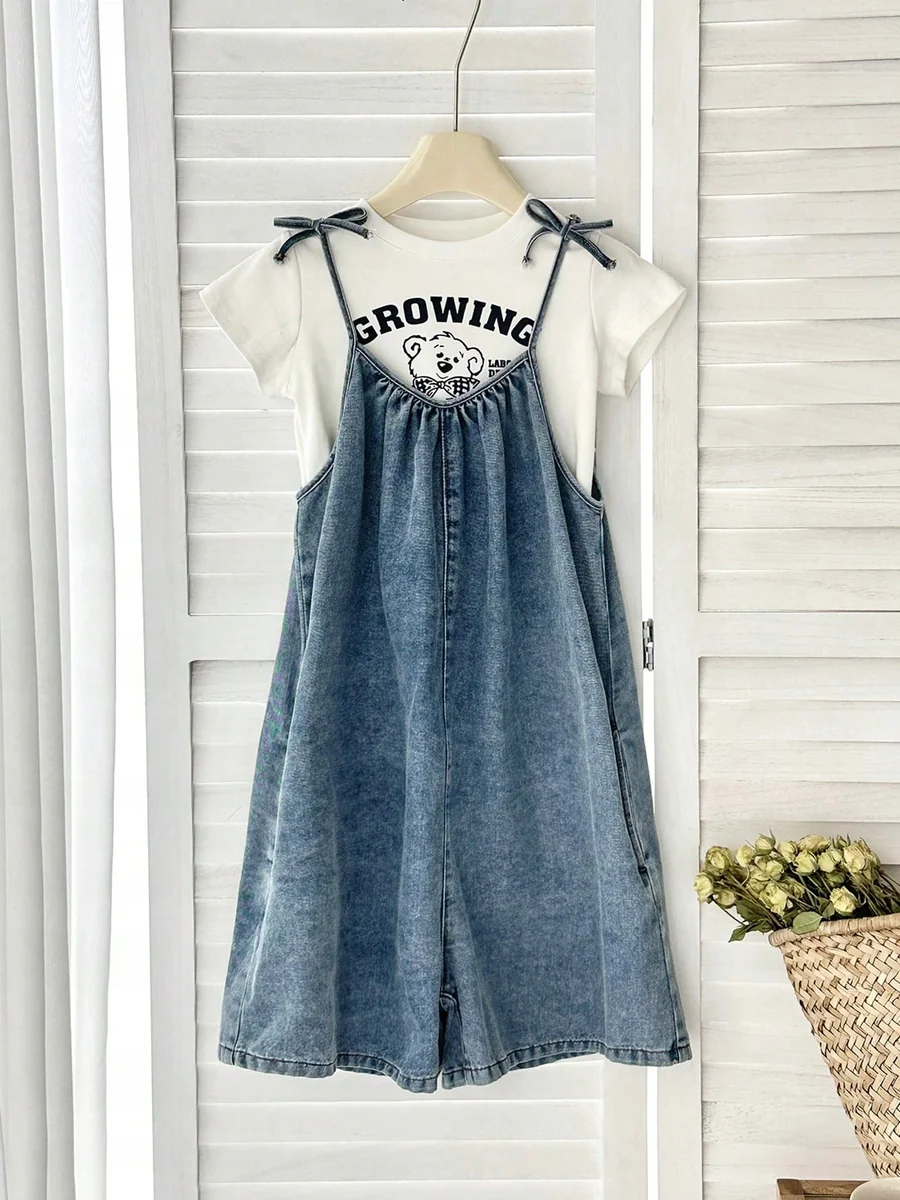 SHEIN DZIECIĘCY JEANSOWY KOMBINEZON LETNI NIEBIESKI 128-134CM 11MA