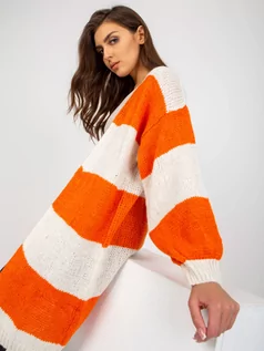 Swetry damskie - Kardigan pomarańczowy casual narzutka rękaw długi długość długa - grafika 1