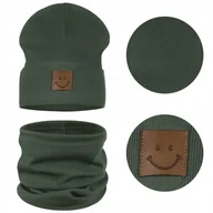 Czapki damskie - CZAPKA i KOMIN DZIECIĘCY Komplet Zestaw Dziecka BAWEŁNA 95% 40-46 KHAKI - miniaturka - grafika 1