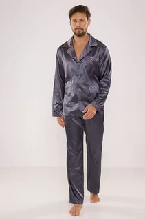 Piżamy męskie - Satynowa piżama męska Adam szara XXL - grafika 1
