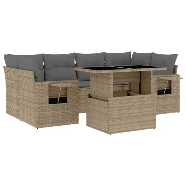 Zestaw mebli ogrodowych beżowy z rattanem PE, wymiary 62x62x69 cm, 55x62x6